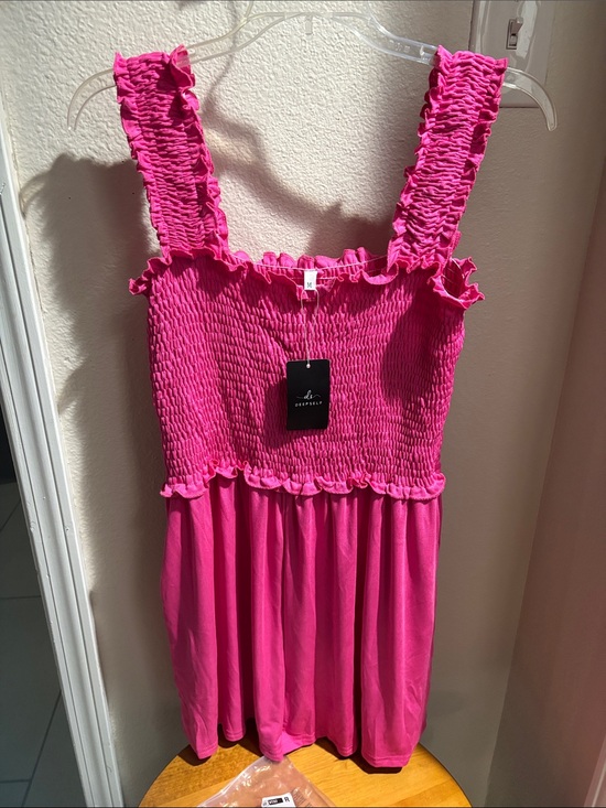 Deep Self Dresses & Skirts - Deep Self Bright Fuchsia Smocked Ruffle Sundress M NWT